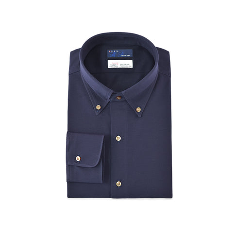 【日本製】 ワイシャツ メンズ 長袖 ビジネス 鹿の子 イージーケア ノーアイロン 無地 ボタンダウン アルビニ ネイビー(SNKJ22-014-na)