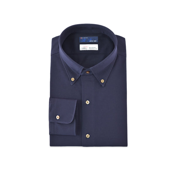 【日本製】 ワイシャツ メンズ 長袖 ビジネス 鹿の子 イージーケア ノーアイロン 無地 ボタンダウン アルビニ ネイビー(SNKJ22-014-na)