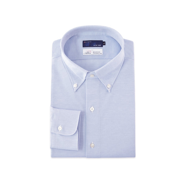 【日本製】 ワイシャツ メンズ 長袖 ビジネス 鹿の子 イージーケア ノーアイロン 無地 ボタンダウン アルビニ サックス(SNKJ22-014-sa)