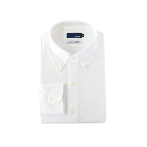 【日本製】 ワイシャツ メンズ 長袖 ビジネス 鹿の子 イージーケア ノーアイロン 無地 ボタンダウン アルビニ ホワイト(SNKJ22-014-wh)