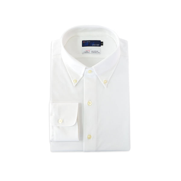 【日本製】 ワイシャツ メンズ 長袖 ビジネス 鹿の子 イージーケア ノーアイロン 無地 ボタンダウン アルビニ ホワイト(SNKJ22-014-wh)