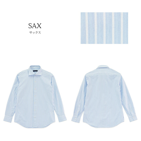 【日本製】ワイシャツ メンズ 長袖 ビジネス カジュアル イージーケア ノーアイロン ワイドカラー クールマックス サックス(SNKJ22-016-sa)