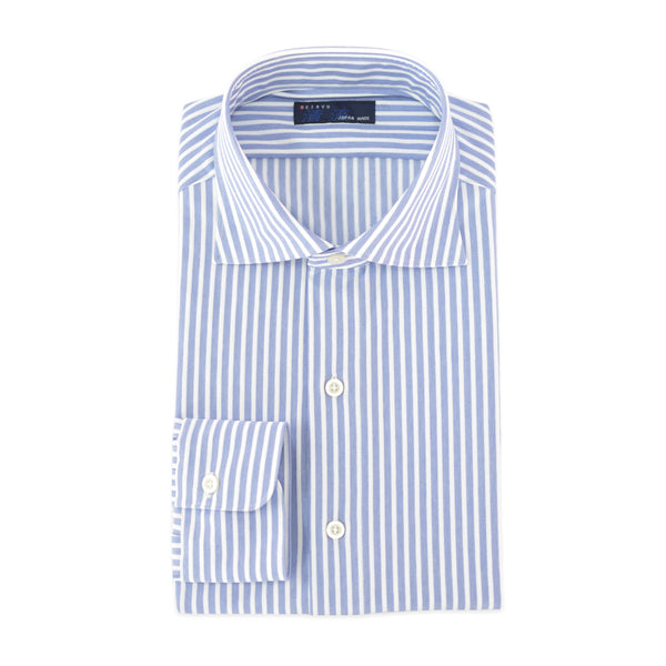 【日本製】長袖 ビジネスシャツ イージーケア ノンアイロン ワイドカラー ロンドンストライプ メンズ ブルー(SNKJ22-022-bl)