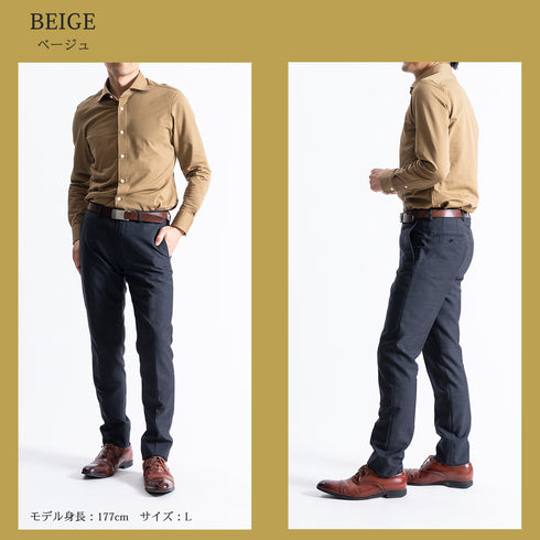 【日本製】 ワイシャツ メンズ 長袖 ビジネス 吸水速乾 ノーアイロン サッカー生地 無地 ワイドカラー クールマックス ネイビー(SNKN23-041-na)