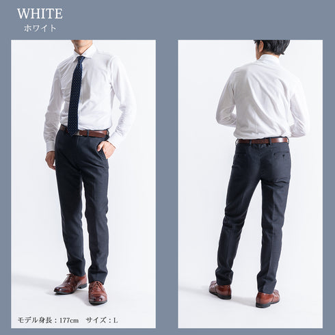 【日本製】 ワイシャツ メンズ 長袖 ビジネス 吸水速乾 ノーアイロン サッカー生地 無地 ワイドカラー クールマックス ネイビー(SNKN23-041-na)