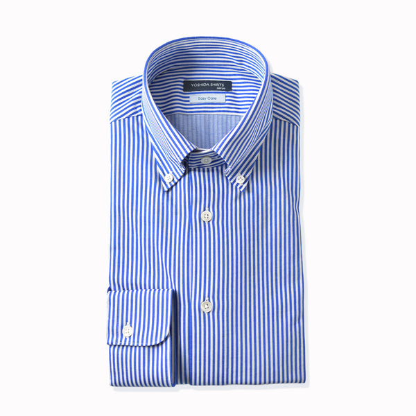 【日本製】 ワイシャツ メンズ 長袖 ビジネス イージーケア ノーアイロン ボタンダウン ロンドンストライプ ブルー(SNKN23-042-bl)