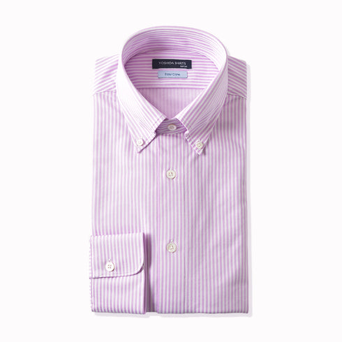 【日本製】 ワイシャツ メンズ 長袖 ビジネス イージーケア ノーアイロン ボタンダウン ロンドンストライプ ピンク(SNKN23-042-pi)