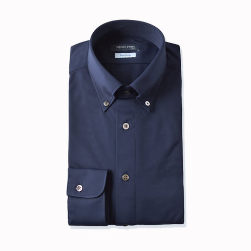 【日本製】 ワイシャツ メンズ 長袖 ビジネス 鹿の子 吸水速乾 ノーアイロン 無地 ボタンダウン クールマックス イージーフォーマルシャツ ネイビー(SNKN23-043-na)