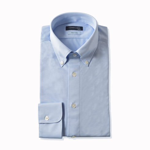 【日本製】 ワイシャツ メンズ 長袖 ビジネス 鹿の子 吸水速乾 ノーアイロン 無地 ボタンダウン クールマックス イージーフォーマルシャツ サックス(SNKN23-043-sa)