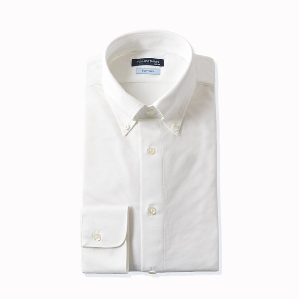 【日本製】 ワイシャツ メンズ 長袖 ビジネス 鹿の子 吸水速乾 ノーアイロン 無地 ボタンダウン クールマックス イージーフォーマルシャツ ホワイト(SNKN23-043-wh)