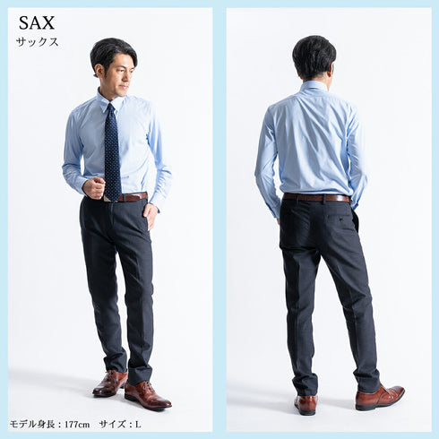 【日本製】 ワイシャツ メンズ 長袖 ビジネス 鹿の子 イージーケア ノーアイロン 無地 レギュラーカラー サックス(SNKN23-044-sa)