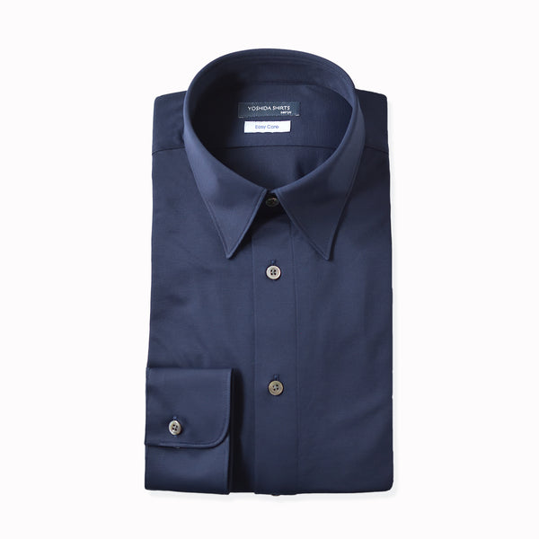 【日本製】 ワイシャツ メンズ 長袖 ビジネス 鹿の子 イージーケア ノーアイロン 無地 レギュラーカラー ネイビー(SNKN23-044-na)