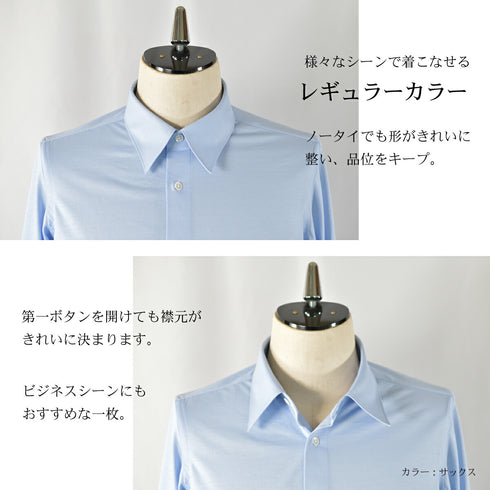 【日本製】 ワイシャツ メンズ 長袖 ビジネス 鹿の子 イージーケア ノーアイロン 無地 レギュラーカラー サックス(SNKN23-044-sa)
