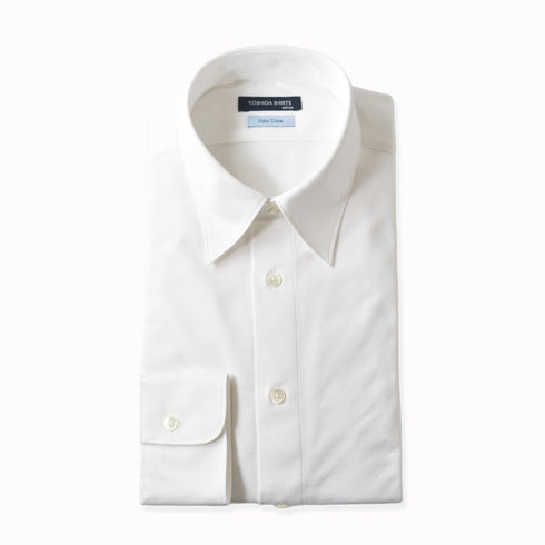 【日本製】 ワイシャツ メンズ 長袖 ビジネス 鹿の子 イージーケア ノーアイロン 無地 レギュラーカラー イージーフォーマルシャツ ホワイト(SNKN23-044-wh)