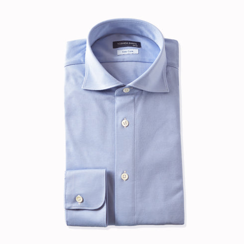 【日本製】 ワイシャツ メンズ ビジネス 長袖 スキンケア加工 イージーケア ノーアイロン 無地 ワイドカラー 潤うコットン 綿100% イージーフォーマルシャツ ブルー(SNKN23-046-bl)