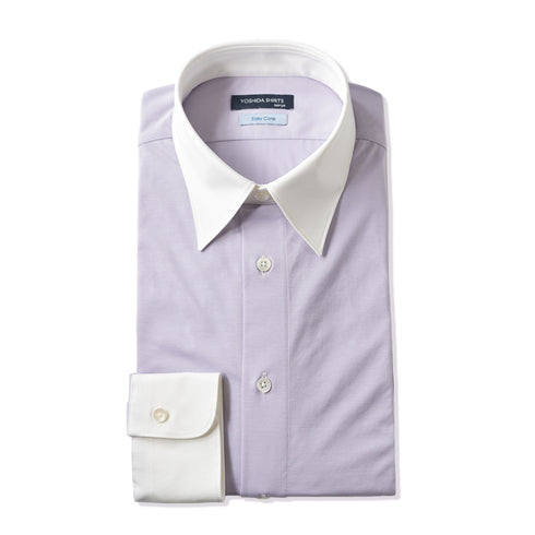 【日本製】 クレリックシャツ メンズ ビジネス 長袖 ワイシャツ イージーケア ノーアイロン 無地 イージーフォーマルシャツ パープル(SNKN23-049-pu)