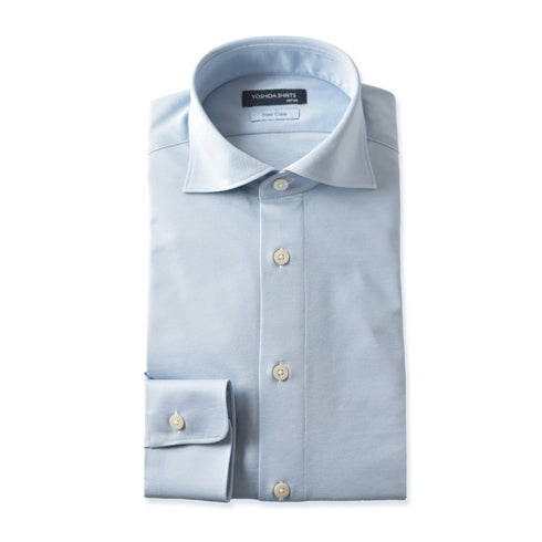 【日本製】 ワイシャツ メンズ 長袖 ビジネス イージーケア ノーアイロン 無地 ワイドカラー イージーフォーマルシャツ サックス(SNKN23-051-sa)