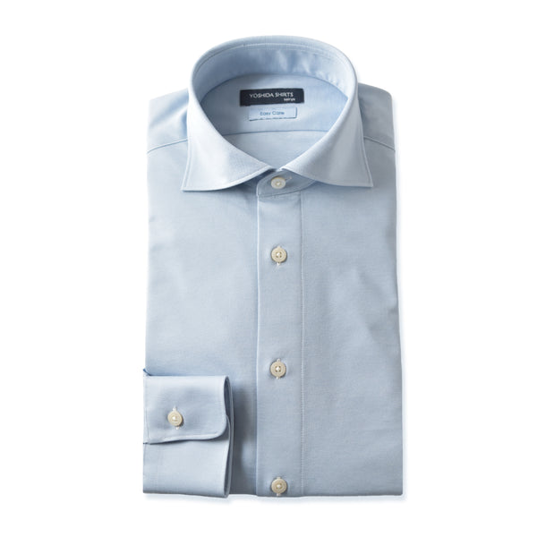 【日本製】 ワイシャツ メンズ 長袖 ビジネス イージーケア ノーアイロン 無地 ワイドカラー イージーフォーマルシャツ サックス(SNKN23-051-sa)