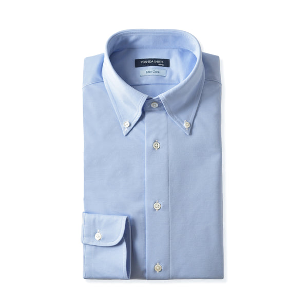 【日本製】ワイシャツ メンズ ビジネス 長袖 吸水速乾 ストレッチ ノーアイロン 無地 ボタンダウン イージーフォーマルシャツ サックス(SNKN23-053054b-sa)