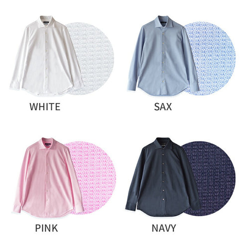 【日本製】ワイシャツ メンズ 長袖 ビジネス 吸水速乾 イージーケア 無地 ワイドカラー ハニカムメッシュ ホワイト(SNKN24-068-wh)