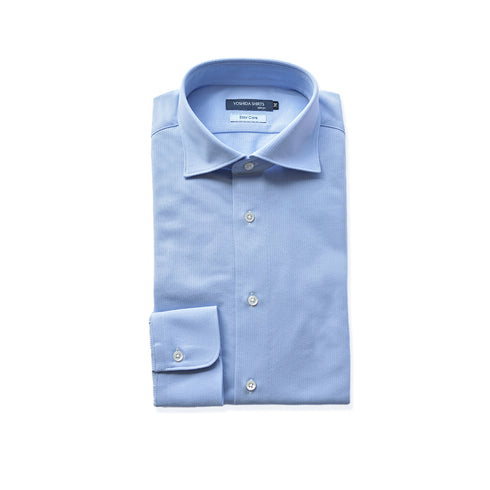 【日本製】ワイシャツ メンズ 長袖 ビジネス 吸水速乾 イージーケア 無地 ワイドカラー ハニカムメッシュ サックス(SNKN24-068-sa)