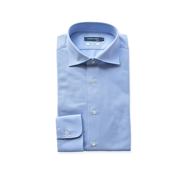 【日本製】ワイシャツ メンズ 長袖 ビジネス 吸水速乾 イージーケア 無地 ワイドカラー ハニカムメッシュ サックス(SNKN24-068-sa)