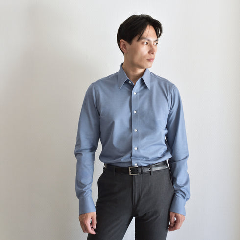 【日本製】 ワイシャツ メンズ ビジネス 長袖 スリムフィット 吸水速乾 ストレッチ ノーアイロン 無地 レギュラーカラー イージーフォーマルシャツ ブルーグレー(SNKN24-073FM-blg)