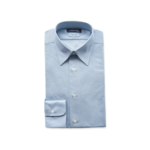 【日本製】 ワイシャツ メンズ ビジネス 長袖 スリムフィット 吸水速乾 ストレッチ ノーアイロン 無地 レギュラーカラー イージーフォーマルシャツ サックス(SNKN24-073FM-sa)