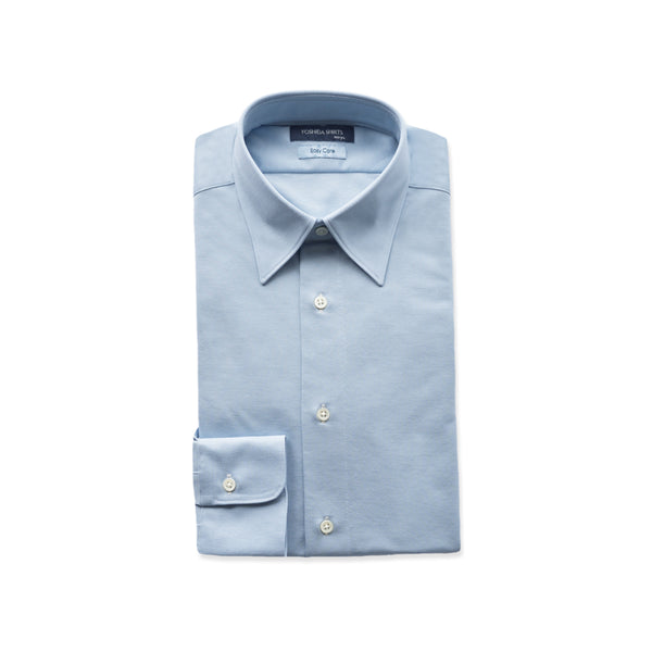 【日本製】 ワイシャツ メンズ ビジネス 長袖 スリムフィット 吸水速乾 ストレッチ ノーアイロン 無地 レギュラーカラー イージーフォーマルシャツ サックス(SNKN24-073FM-sa)