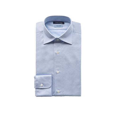 【日本製】 ワイシャツ メンズ ビジネス 長袖 スリムフィット 吸水速乾 ストレッチ ノーアイロン 無地 ワイドカラー イージーフォーマルシャツ サックス(SNKN24-074FM-sa)