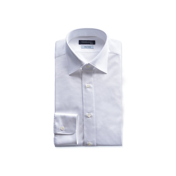 【日本製】 ワイシャツ メンズ ビジネス 長袖 スリムフィット 吸水速乾 ストレッチ ノーアイロン 無地 ワイドカラー イージーフォーマルシャツ ホワイト(SNKN24-074FM-wh)