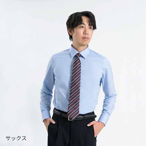 【日本製】ワイシャツ メンズ ビジネス 長袖 イージーケア ノーアイロン 無地 セミワイドカラー イージーフォーマルシャツ ホワイト(SNKN24-075-wh)