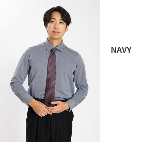 【日本製】ワイシャツ メンズ 長袖 ビジネス カジュアル イージーケア ノーアイロン セミワイドカラー ロンドンストライプ アルビニコットン ブラウン(SNKN24-078-br)