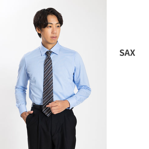 【日本製】ワイシャツ メンズ 長袖 ビジネス カジュアル イージーケア ノーアイロン セミワイドカラー ロンドンストライプ アルビニコットン ブラウン(SNKN24-078-br)