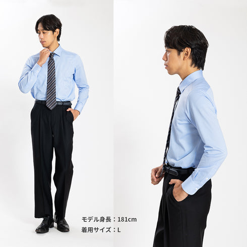 【日本製】ワイシャツ メンズ 長袖 ビジネス カジュアル イージーケア ノーアイロン セミワイドカラー ロンドンストライプ アルビニコットン ブラウン(SNKN24-078-br)