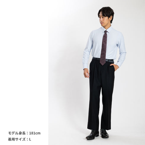 【日本製】ワイシャツ メンズ 長袖 ビジネス カジュアル イージーケア ノーアイロン セミワイドカラー 細ストライプ サックス(SNKN24-079-sa)