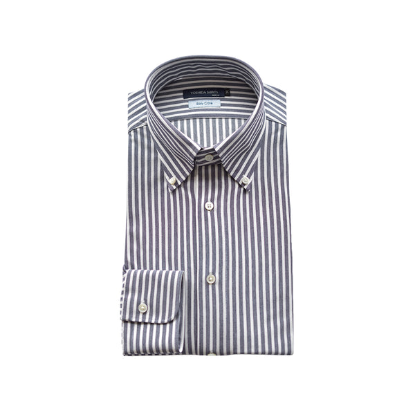 【日本製】ワイシャツ メンズ 長袖 ビジネス カジュアル イージーケア ノーアイロン ストライプ ボタンダウン ネイビー(SNKN24-080-na)
