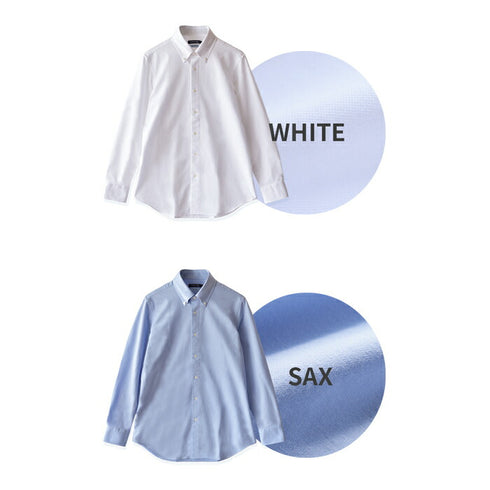 【日本製】ワイシャツ メンズ ビジネス 長袖 イージーケア ノーアイロン 無地 ボタンダウン イージーフォーマルシャツ サックス(SNKN24-081-sa)