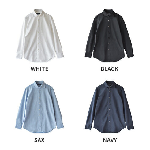 【日本製】 ワイシャツ メンズ ビジネス 長袖 鹿の子 吸水速乾 ストレッチ ノーアイロン 無地 ワイドカラー ブラック(SNKN24-082-bk)