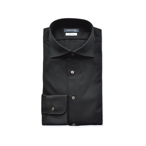 【日本製】 ワイシャツ メンズ ビジネス 長袖 鹿の子 吸水速乾 ストレッチ ノーアイロン 無地 ワイドカラー ブラック(SNKN24-082-bk)