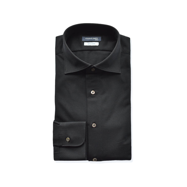【日本製】 ワイシャツ メンズ ビジネス 長袖 鹿の子 吸水速乾 ストレッチ ノーアイロン 無地 ワイドカラー ブラック(SNKN24-082-bk)
