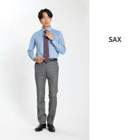 【日本製】 ワイシャツ メンズ ビジネス 長袖 鹿の子 吸水速乾 ストレッチ ノーアイロン 無地 ワイドカラー ネイビー(SNKN24-082-na)