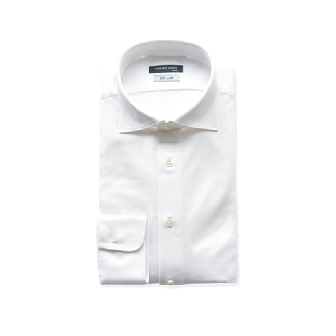 【日本製】 ワイシャツ メンズ ビジネス 長袖 鹿の子 吸水速乾 ストレッチ ノーアイロン 無地 ワイドカラー ホワイト(SNKN24-082-wh)