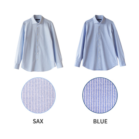 【日本製】 ビジネス ワイシャツ 長袖 メンズ 形態安定 ノンアイロン 綿100% ピケストライプ イージーフォーマルシャツ サックス(SNKN25-099-sa)