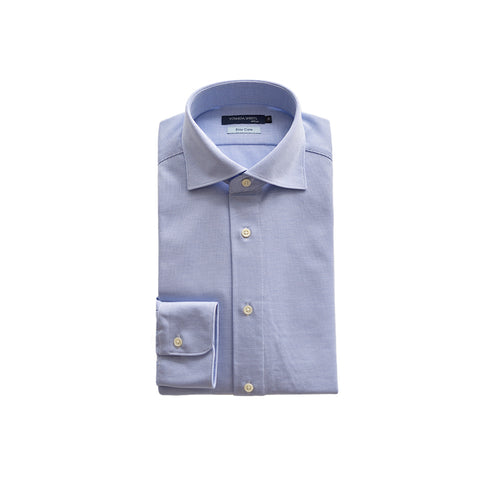 【日本製】 ビジネス ワイシャツ 長袖 メンズ 形態安定 ノンアイロン 綿100% ピケストライプ イージーフォーマルシャツ ブルー(SNKN25-099-bl)