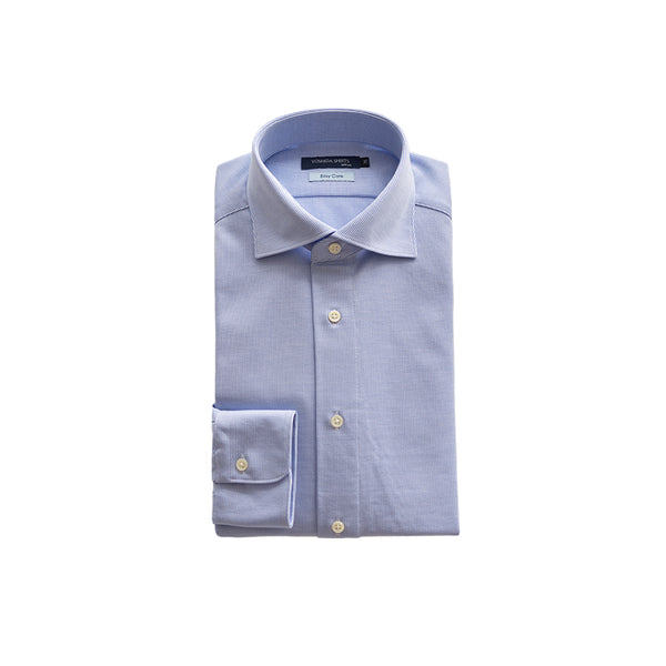 【日本製】 ビジネス ワイシャツ 長袖 メンズ 形態安定 ノンアイロン 綿100% ピケストライプ イージーフォーマルシャツ ブルー(SNKN25-099-bl)