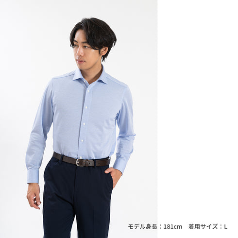 【日本製】 ビジネス ワイシャツ 長袖 メンズ 形態安定 ノンアイロン 綿100% ピケストライプ イージーフォーマルシャツ サックス(SNKN25-099-sa)