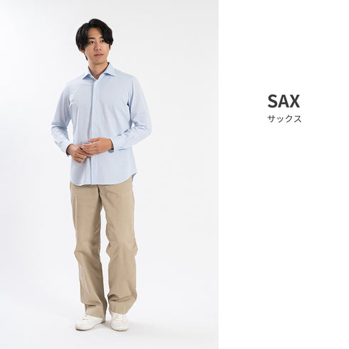 【日本製】 ビジネス ワイシャツ 長袖 メンズ 形態安定 ノンアイロン 綿100% ピケストライプ イージーフォーマルシャツ サックス(SNKN25-099-sa)