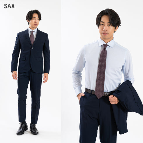 【日本製】 ビジネス ワイシャツ 長袖 メンズ 形態安定 ノンアイロン 綿100% ピケストライプ イージーフォーマルシャツ サックス(SNKN25-099-sa)