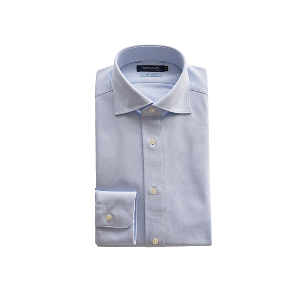 【日本製】 ビジネス ワイシャツ 長袖 メンズ 形態安定 ノンアイロン 綿100% ピケストライプ イージーフォーマルシャツ サックス(SNKN25-099-sa)